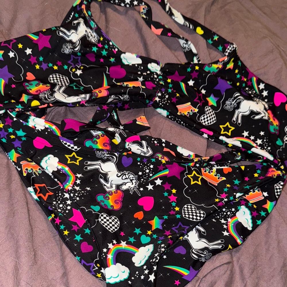 Colorful Unicorn and Rainbow Print Swimsuit